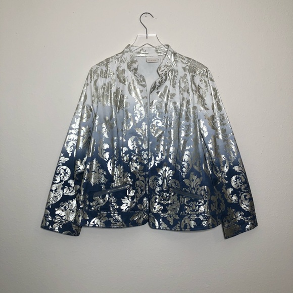 Chico's Jackets & Blazers - NWOT Chicos Silver White & Blue Cotton Jacket
